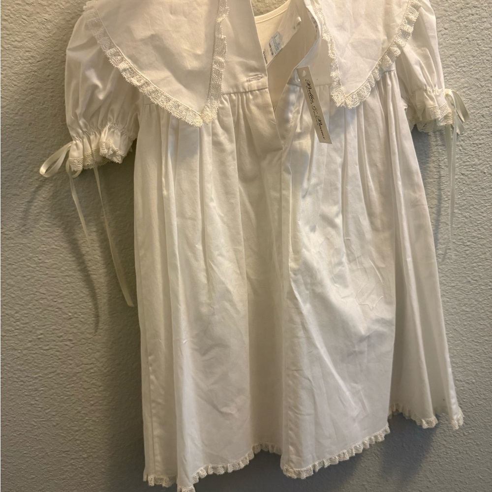 White Baptism/Easter Dress with Lace Trim - Picture 2 of 6